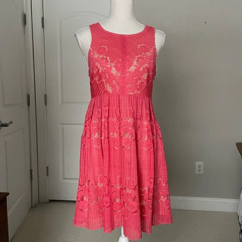 NWOT Free People Rocco Coral Pink Lace Babydoll Dress